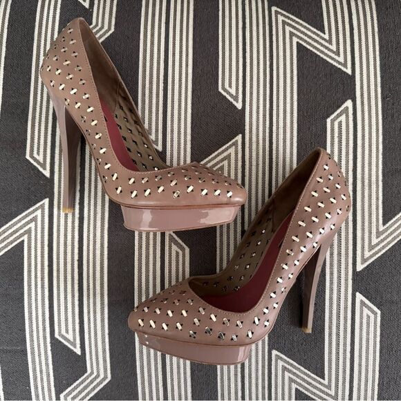 VTG Charles Jourdan Nude Metal Pieces Platform Stilettos Size 7M - Picture 3 of 13